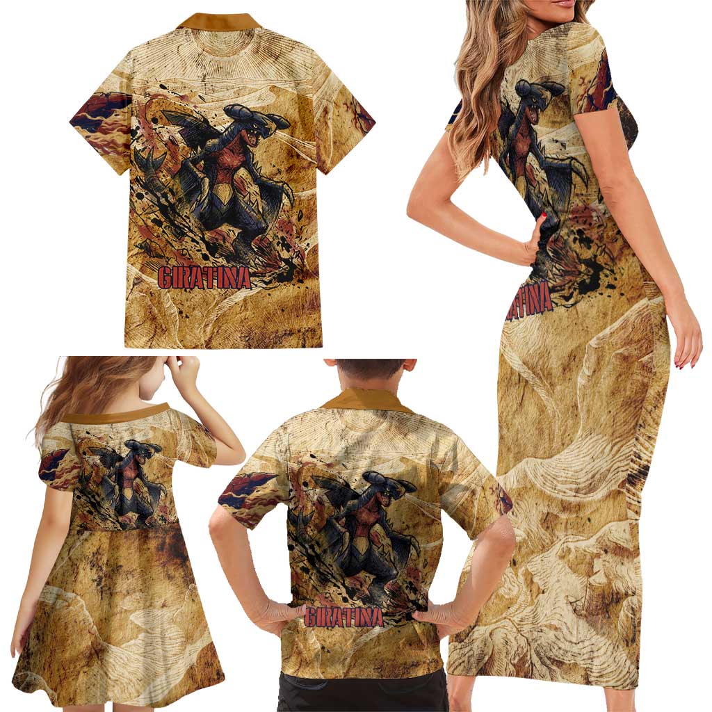 The Desert Apex Giratina Family Matching Short Sleeve Bodycon Dress and Hawaiian Shirt Grunge Ink Sandstorm Art