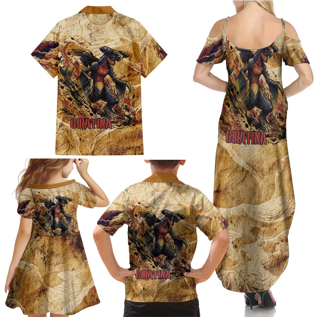 The Desert Apex Giratina Family Matching Summer Maxi Dress and Hawaiian Shirt Grunge Ink Sandstorm Art