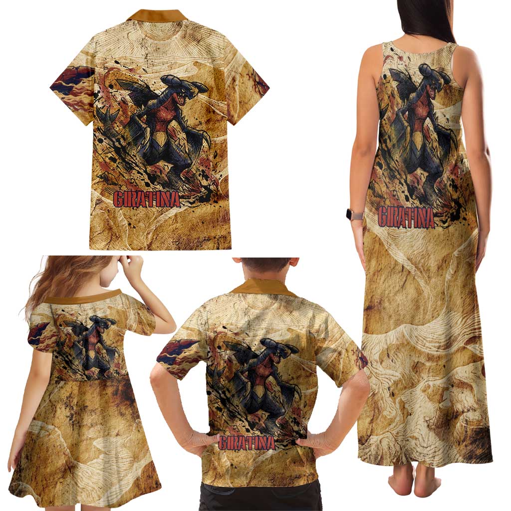 The Desert Apex Giratina Family Matching Tank Maxi Dress and Hawaiian Shirt Grunge Ink Sandstorm Art
