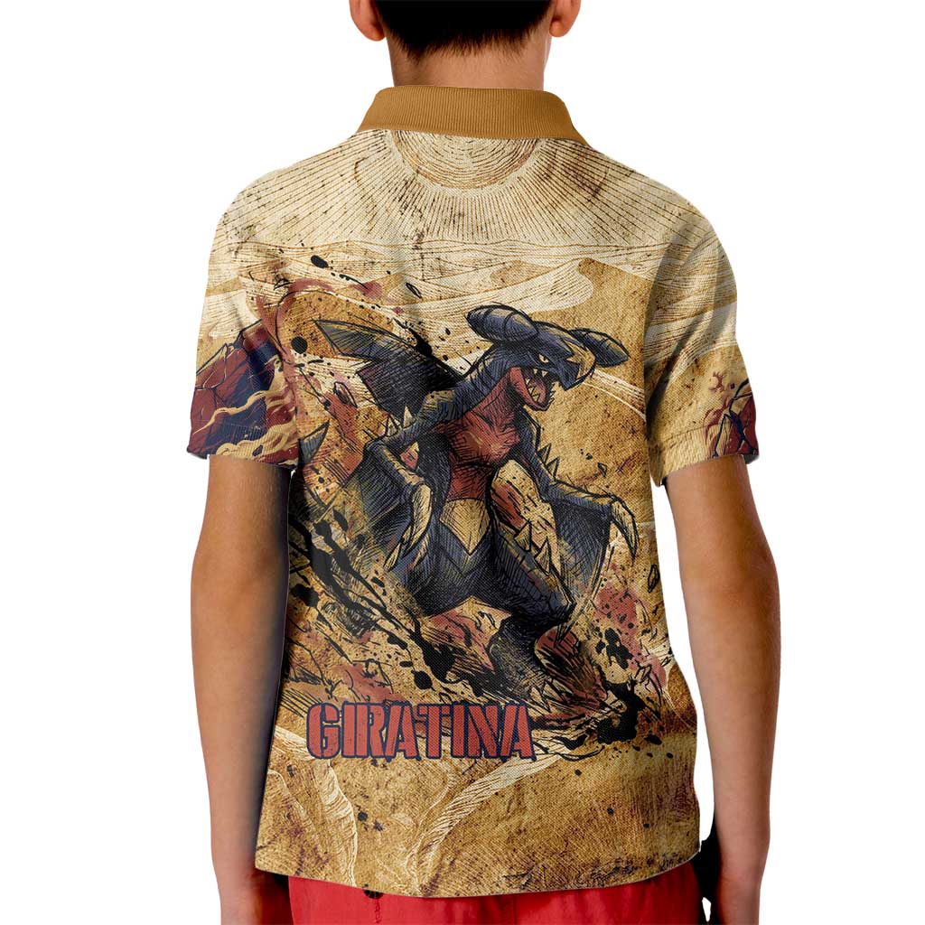 The Desert Apex Giratina Kid Polo Shirt Grunge Ink Sandstorm Art