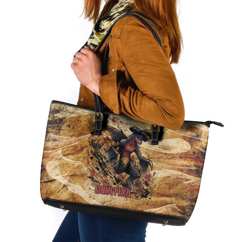 The Desert Apex Giratina Leather Tote Bag Grunge Ink Sandstorm Art