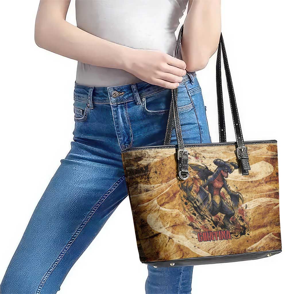 The Desert Apex Giratina Leather Tote Bag Grunge Ink Sandstorm Art