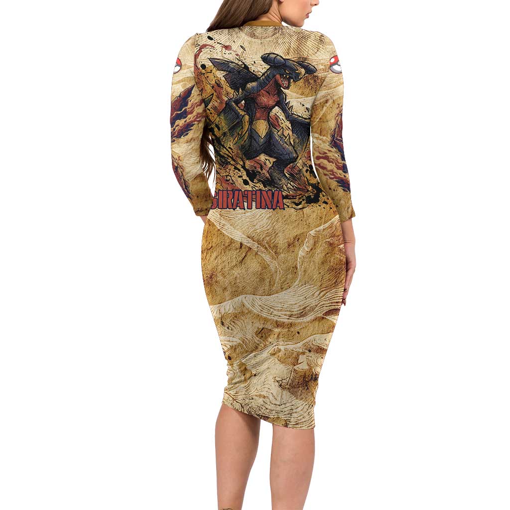 The Desert Apex Giratina Long Sleeve Bodycon Dress Grunge Ink Sandstorm Art