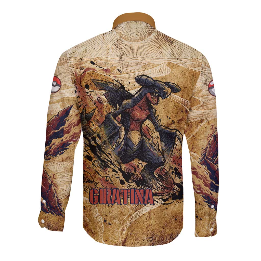 The Desert Apex Giratina Long Sleeve Button Shirt Grunge Ink Sandstorm Art