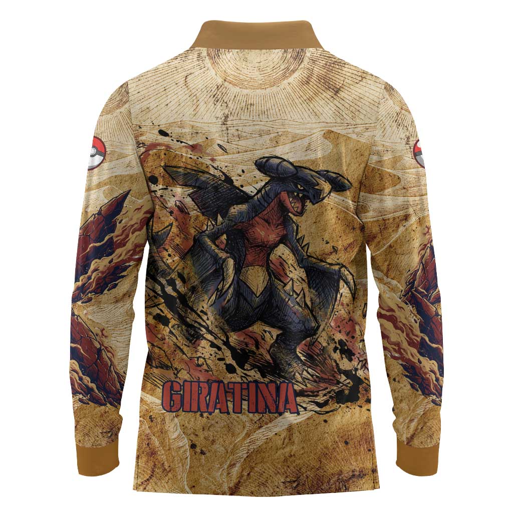 The Desert Apex Giratina Long Sleeve Polo Shirt Grunge Ink Sandstorm Art