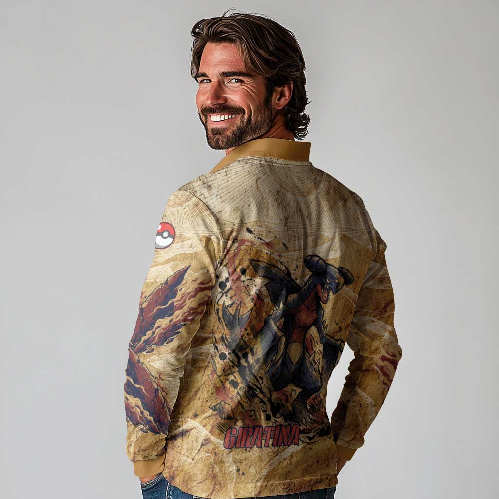 The Desert Apex Giratina Long Sleeve Polo Shirt Grunge Ink Sandstorm Art