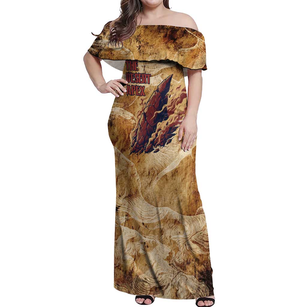 The Desert Apex Giratina Off Shoulder Maxi Dress Grunge Ink Sandstorm Art