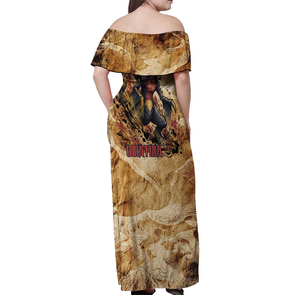 The Desert Apex Giratina Off Shoulder Maxi Dress Grunge Ink Sandstorm Art