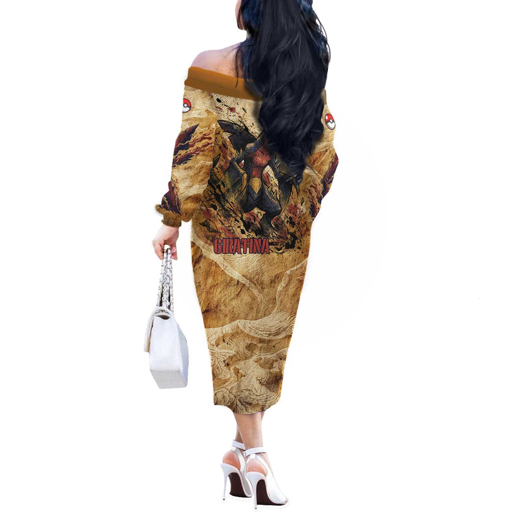 The Desert Apex Giratina Off The Shoulder Long Sleeve Dress Grunge Ink Sandstorm Art