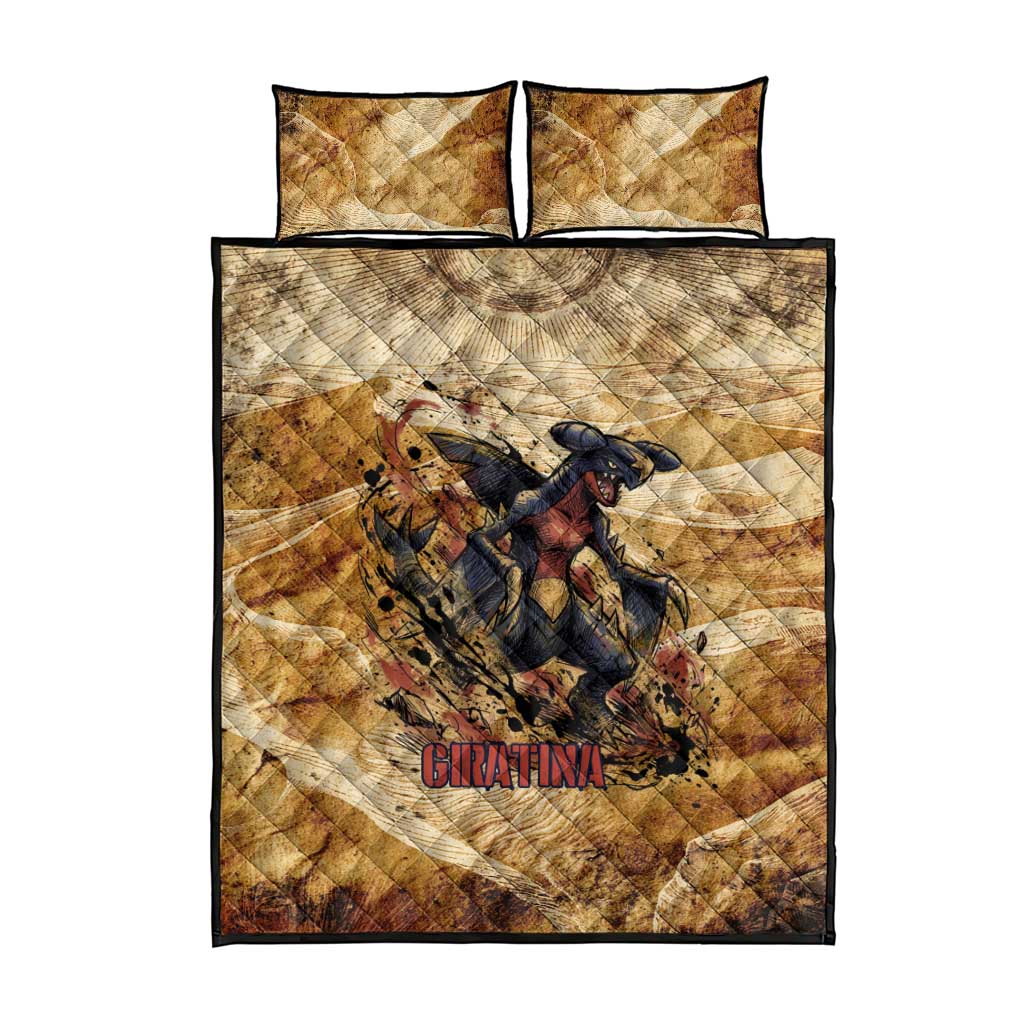 The Desert Apex Giratina Quilt Bed Set Grunge Ink Sandstorm Art