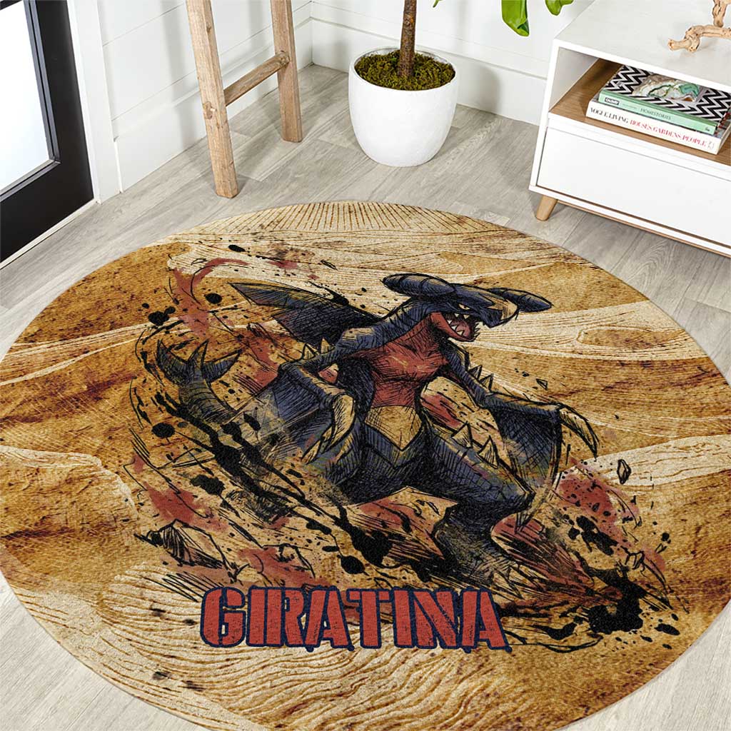 The Desert Apex Giratina Round Carpet Grunge Ink Sandstorm Art