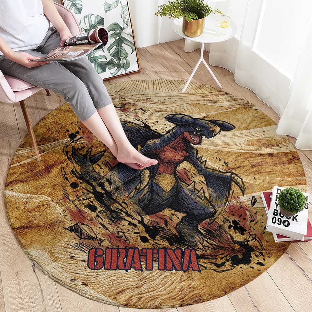 The Desert Apex Giratina Round Carpet Grunge Ink Sandstorm Art