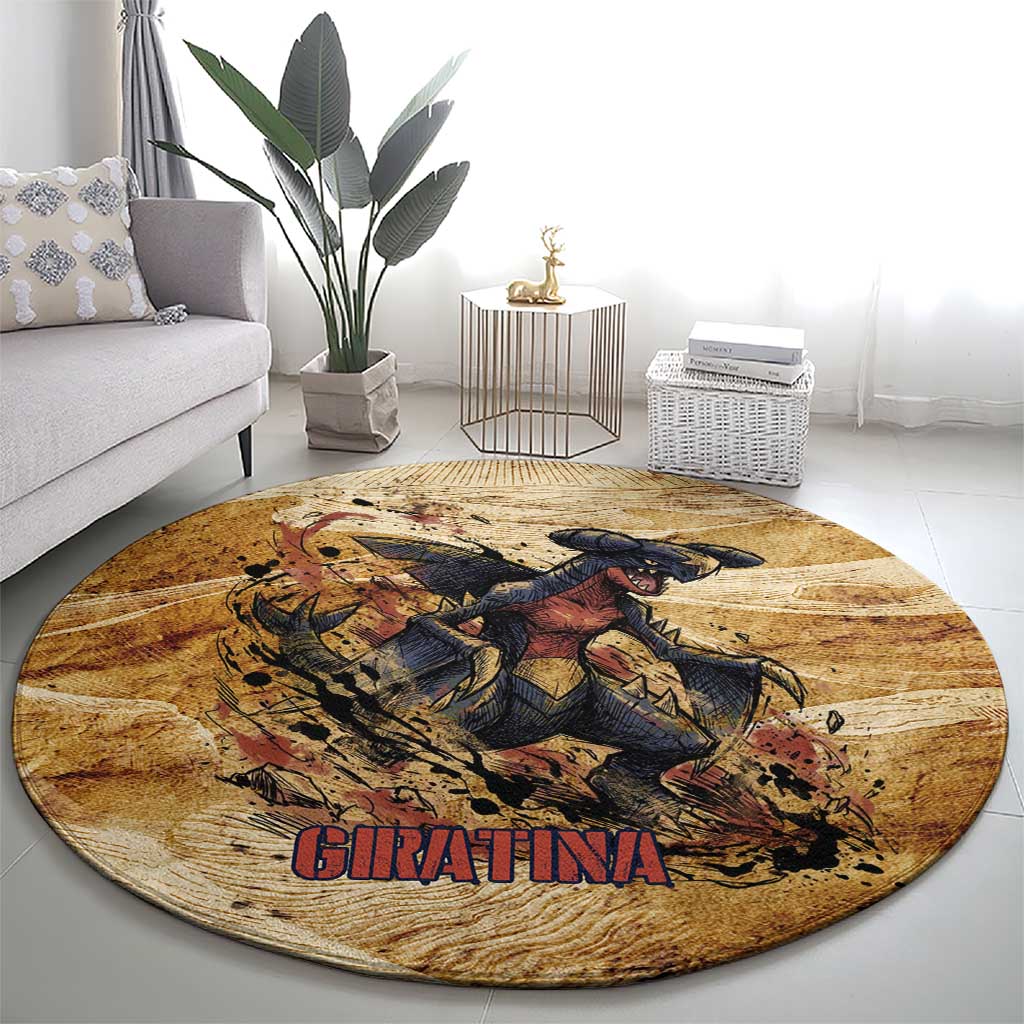 The Desert Apex Giratina Round Carpet Grunge Ink Sandstorm Art