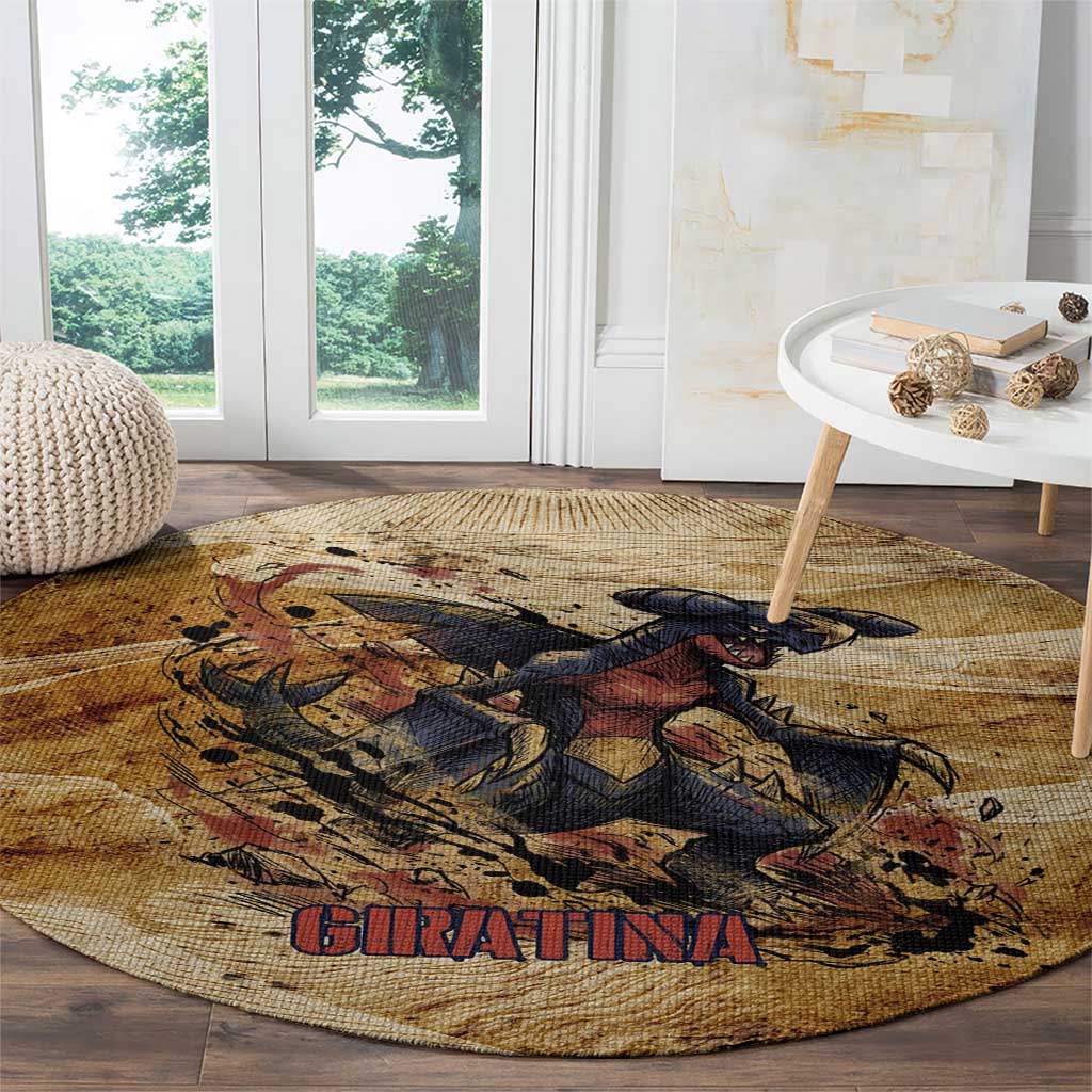 The Desert Apex Giratina Round Carpet Grunge Ink Sandstorm Art