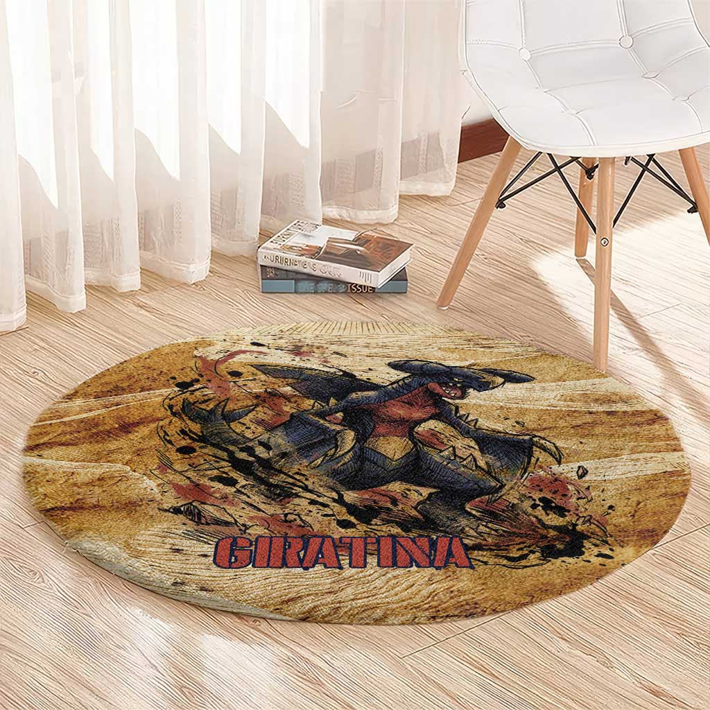 The Desert Apex Giratina Round Carpet Grunge Ink Sandstorm Art