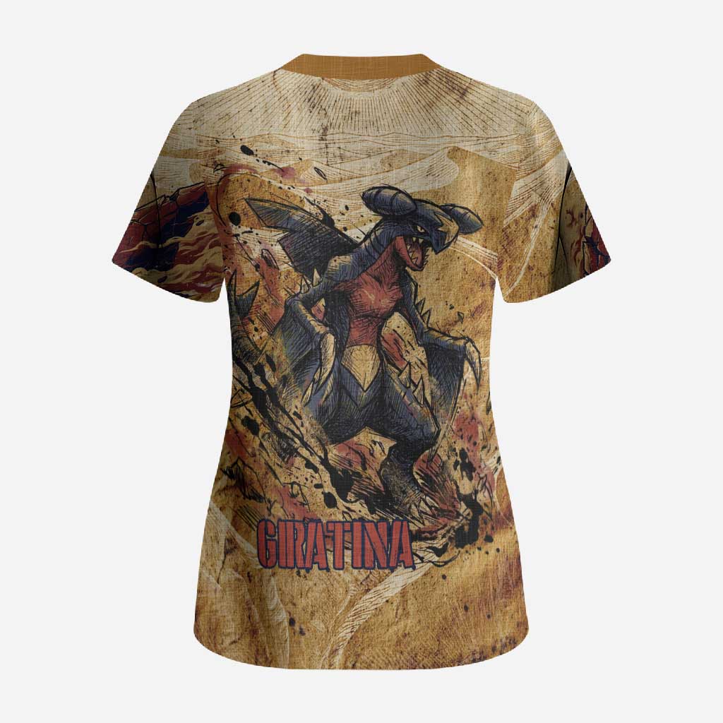 The Desert Apex Giratina Scrub Top Grunge Ink Sandstorm Art