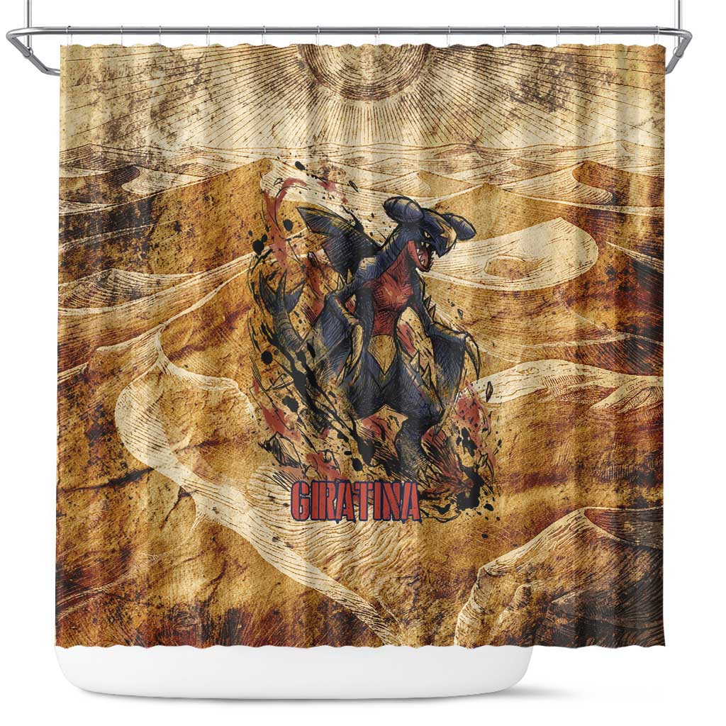 The Desert Apex Giratina Shower Curtain Grunge Ink Sandstorm Art