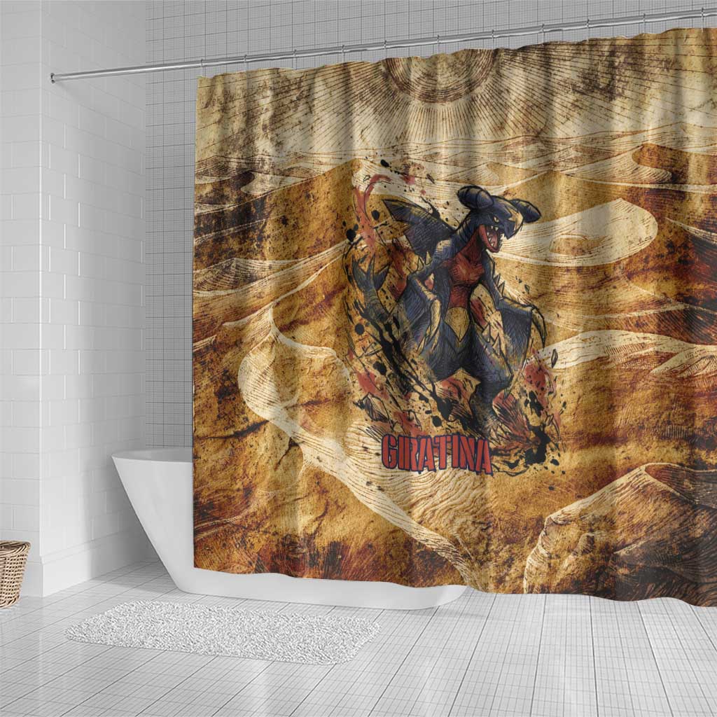 The Desert Apex Giratina Shower Curtain Grunge Ink Sandstorm Art