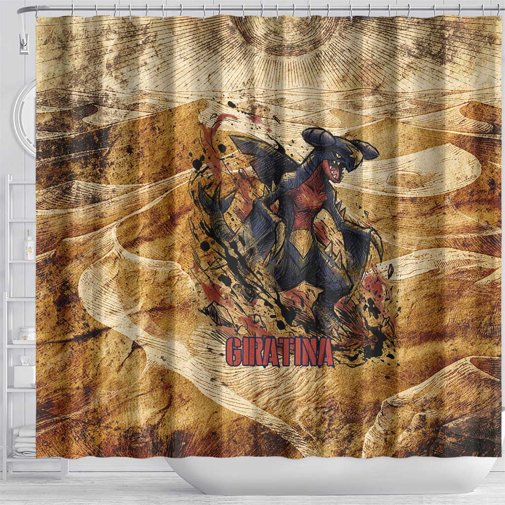 The Desert Apex Giratina Shower Curtain Grunge Ink Sandstorm Art