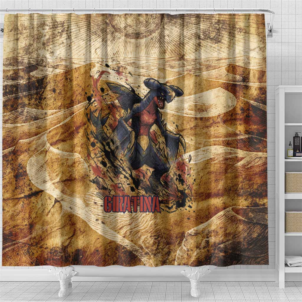 The Desert Apex Giratina Shower Curtain Grunge Ink Sandstorm Art