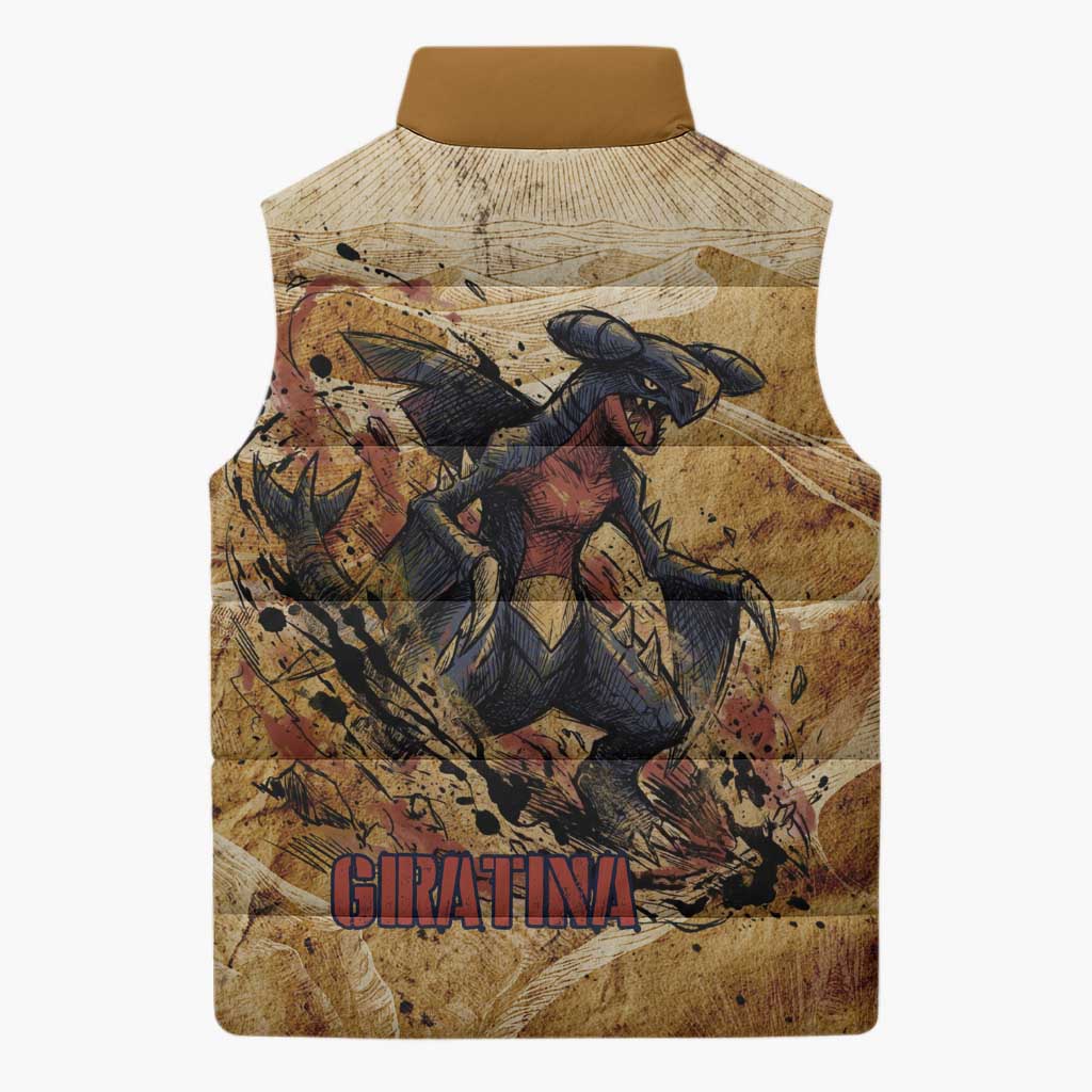 The Desert Apex Giratina Sleeveless Puffer Jacket Grunge Ink Sandstorm Art