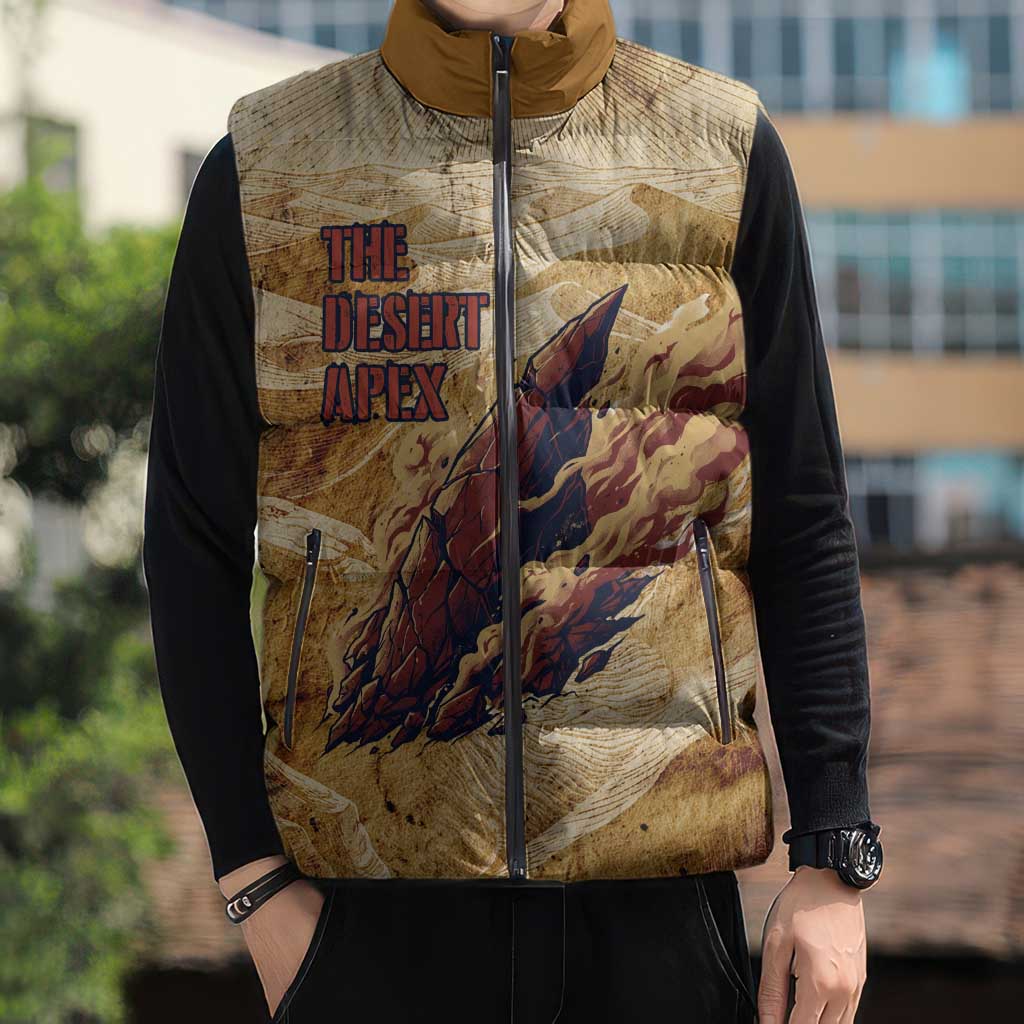 The Desert Apex Giratina Sleeveless Puffer Jacket Grunge Ink Sandstorm Art