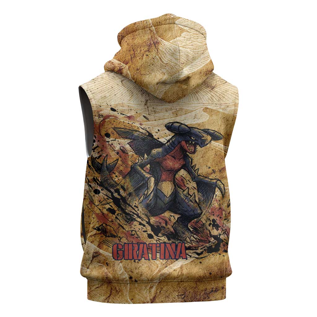 The Desert Apex Giratina Sleeveless Zip Hoodie Grunge Ink Sandstorm Art