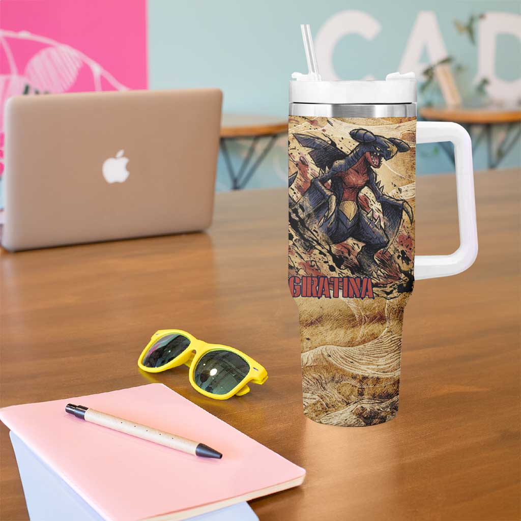 The Desert Apex Giratina Tumbler With Handle Grunge Ink Sandstorm Art