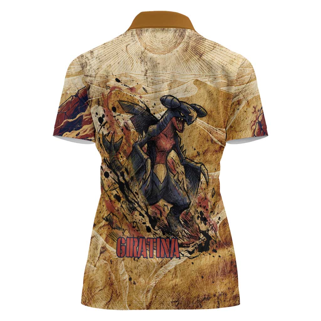 The Desert Apex Giratina Women Polo Shirt Grunge Ink Sandstorm Art