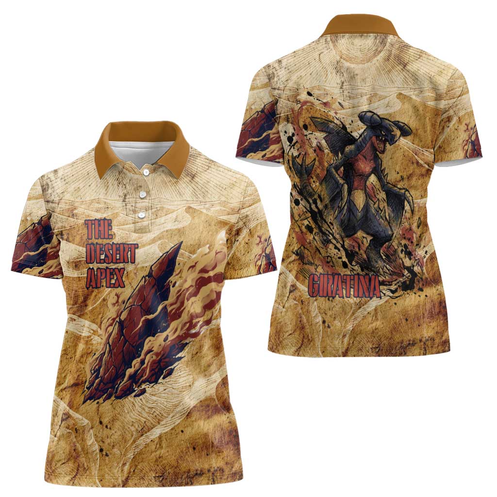 The Desert Apex Giratina Women Polo Shirt Grunge Ink Sandstorm Art