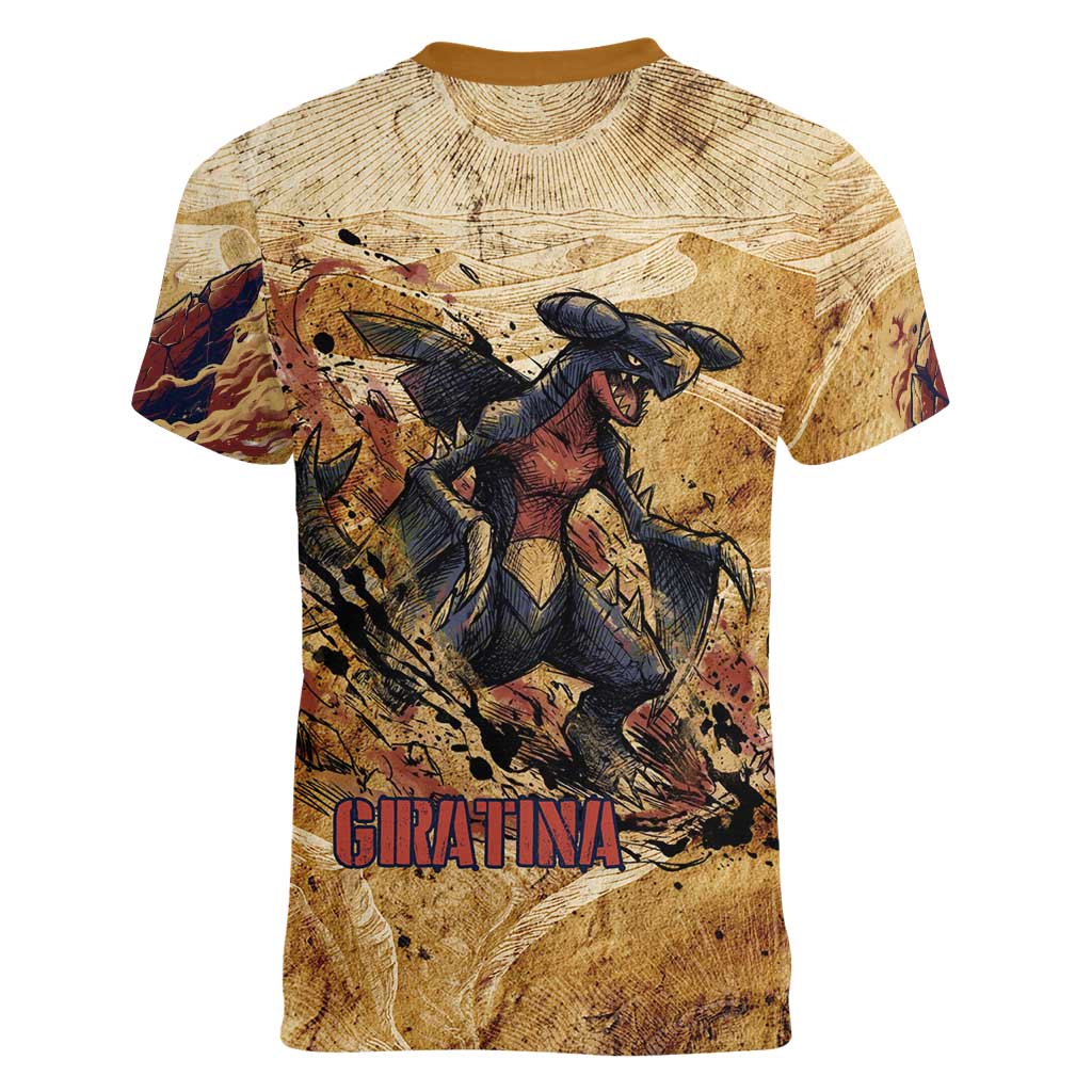 The Desert Apex Giratina Women V-Neck T-Shirt Grunge Ink Sandstorm Art