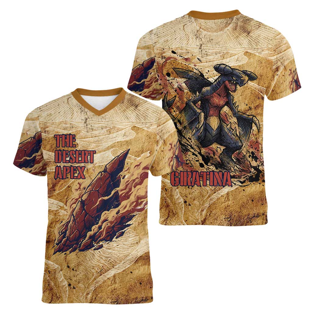 The Desert Apex Giratina Women V-Neck T-Shirt Grunge Ink Sandstorm Art