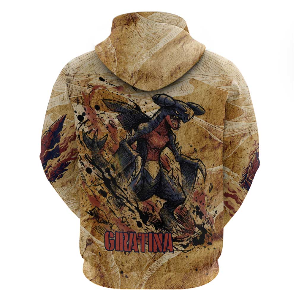 The Desert Apex Giratina Zip Hoodie Grunge Ink Sandstorm Art