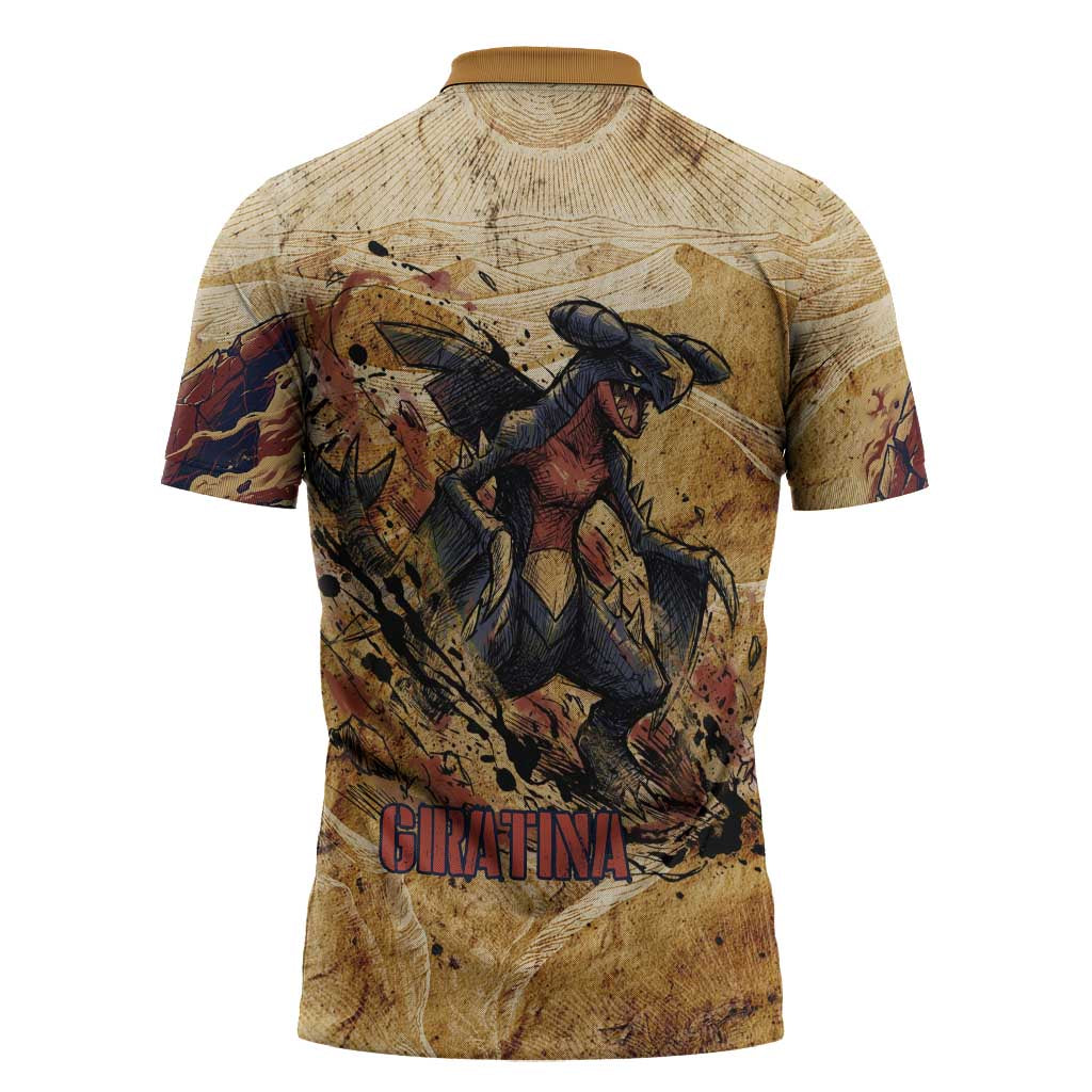 The Desert Apex Giratina Zipper Polo Shirt Grunge Ink Sandstorm Art