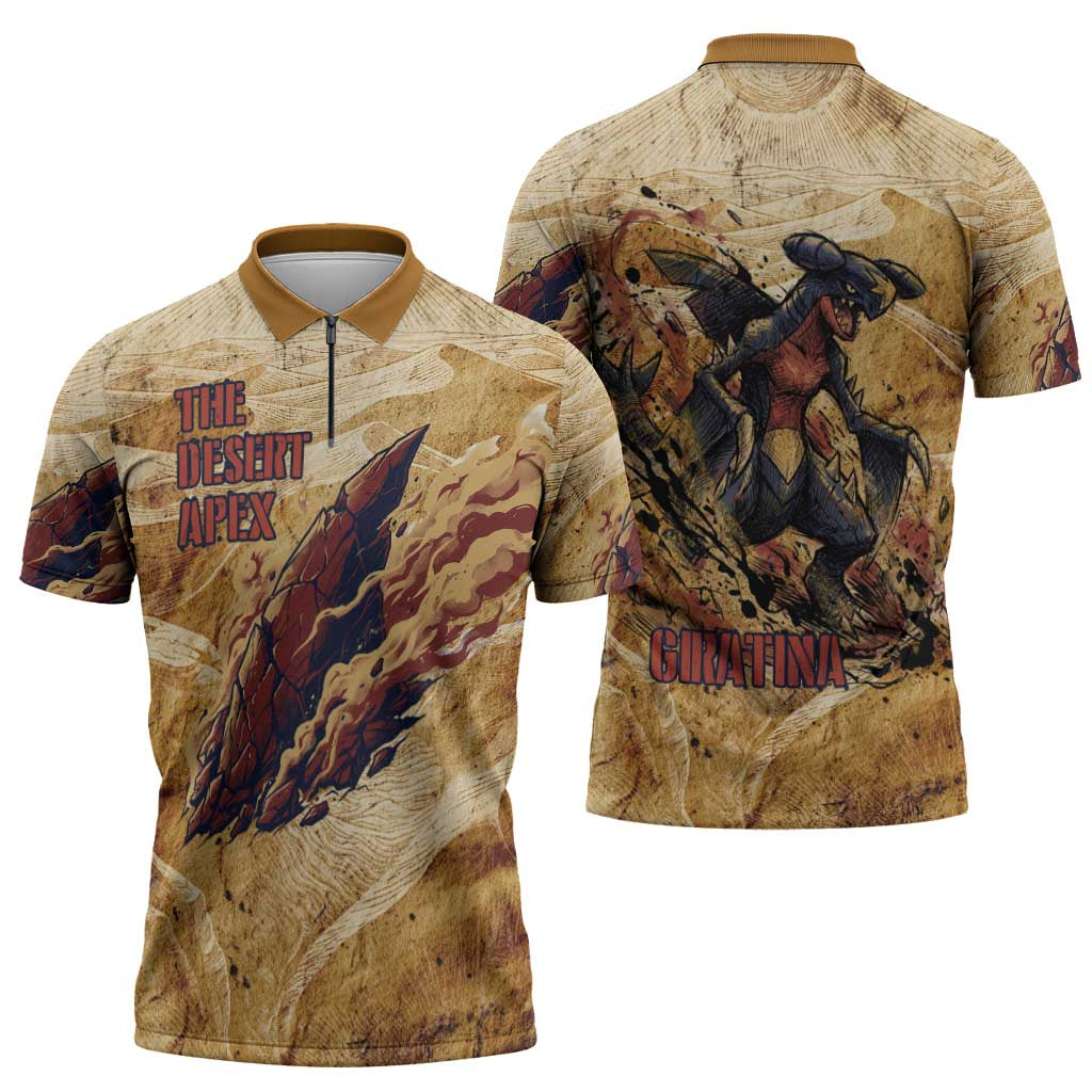 The Desert Apex Giratina Zipper Polo Shirt Grunge Ink Sandstorm Art
