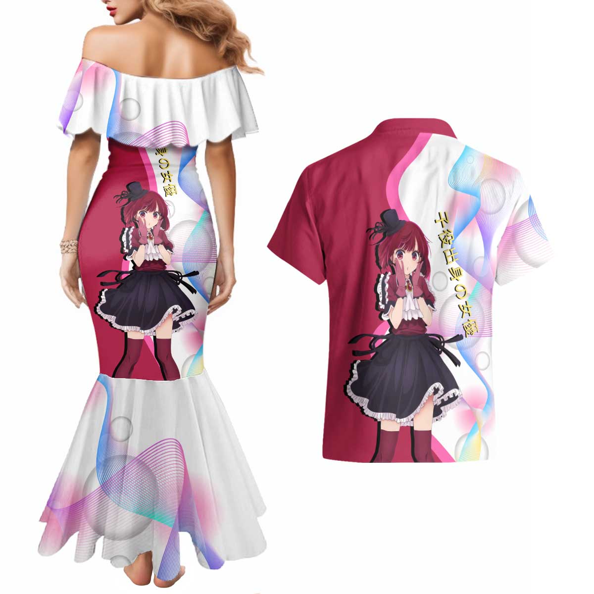 Kana Arima Idol Couples Matching Mermaid Dress and Hawaiian Shirt Elegant Idol Anime Style
