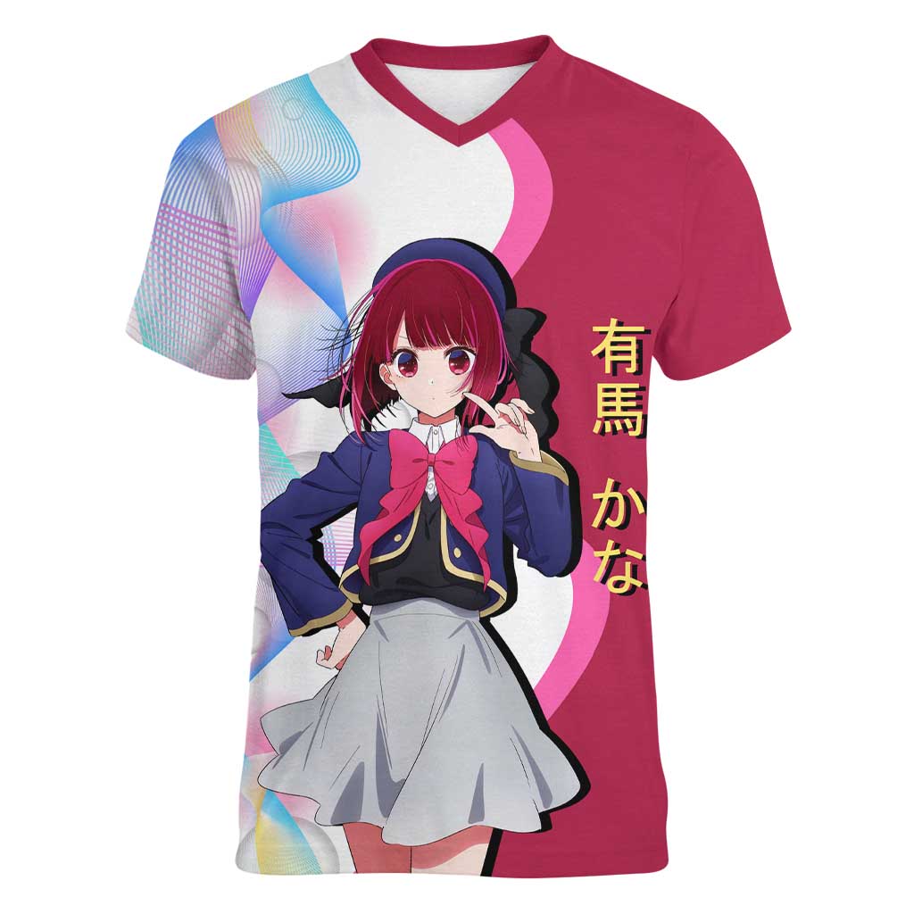 Kana Arima Idol Women V-Neck T-Shirt Elegant Idol Anime Style