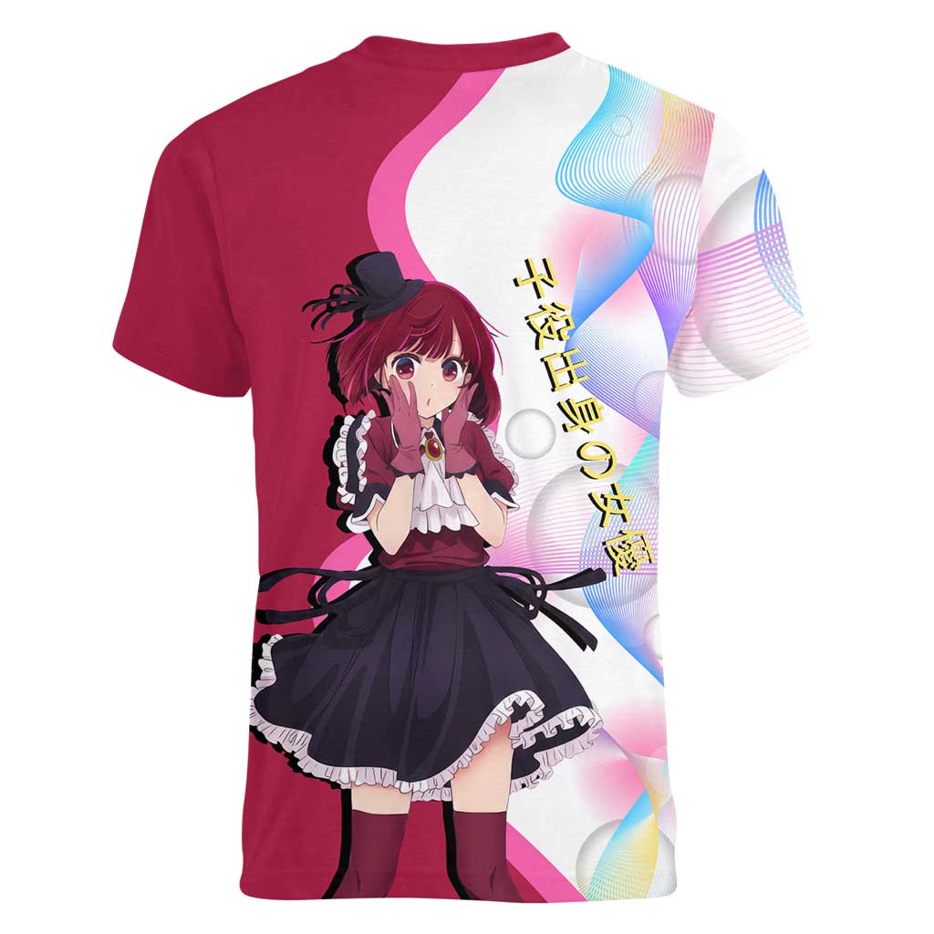 Kana Arima Idol Women V-Neck T-Shirt Elegant Idol Anime Style