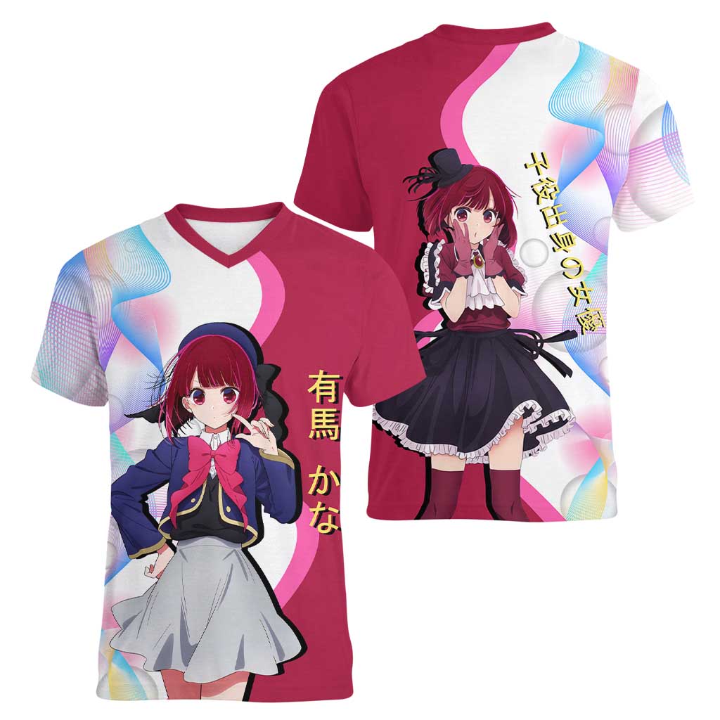 Kana Arima Idol Women V-Neck T-Shirt Elegant Idol Anime Style