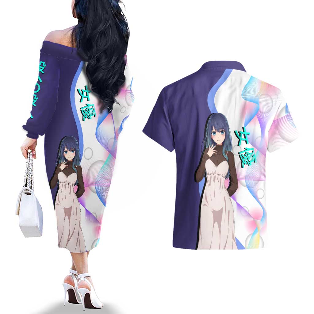 Akane Kurokawa Couples Matching Off The Shoulder Long Sleeve Dress and Hawaiian Shirt Chic Idol Anime Style