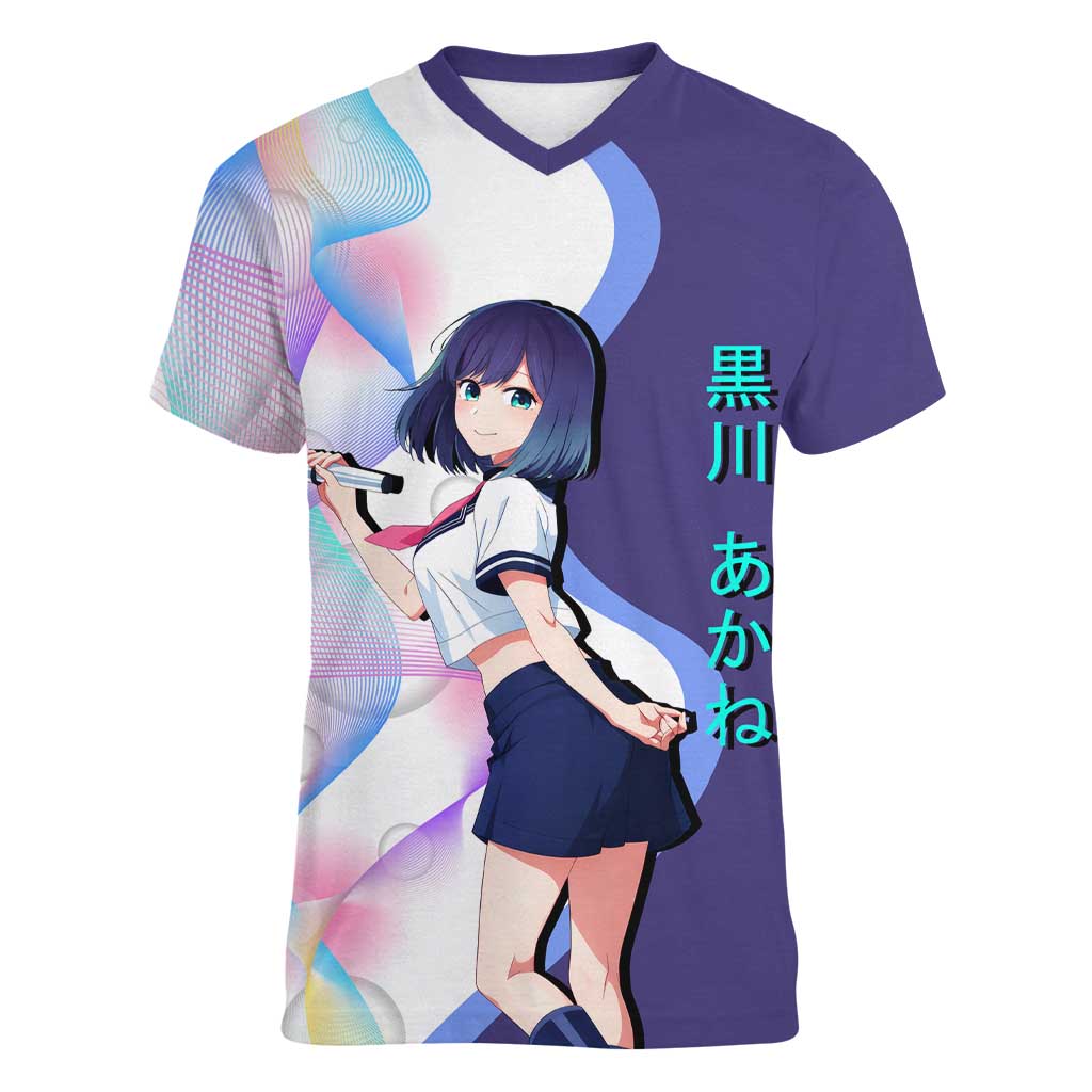 Akane Kurokawa Women V-Neck T-Shirt Chic Idol Anime Style