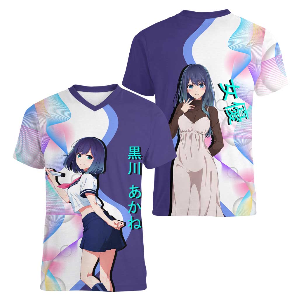 Akane Kurokawa Women V-Neck T-Shirt Chic Idol Anime Style