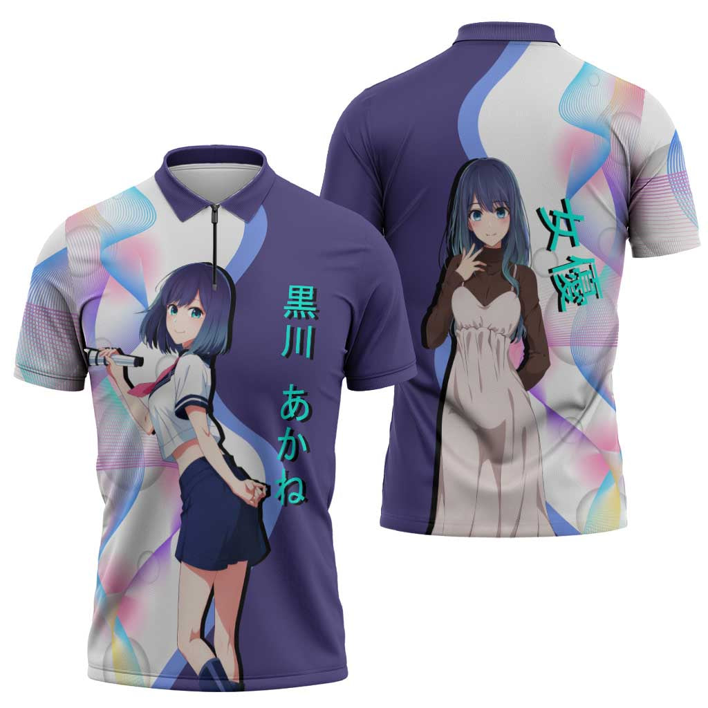 Akane Kurokawa Zipper Polo Shirt Chic Idol Anime Style