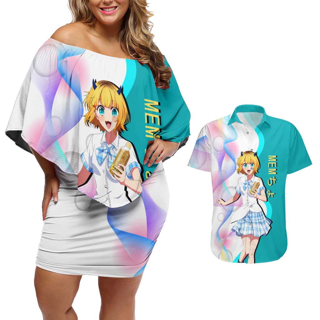 MEM-cho Idol Couples Matching Off Shoulder Short Dress and Hawaiian Shirt Playful Idol Anime Style