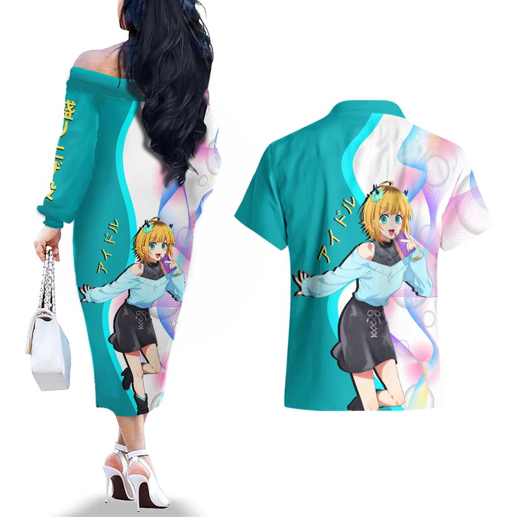 MEM-cho Idol Couples Matching Off The Shoulder Long Sleeve Dress and Hawaiian Shirt Playful Idol Anime Style