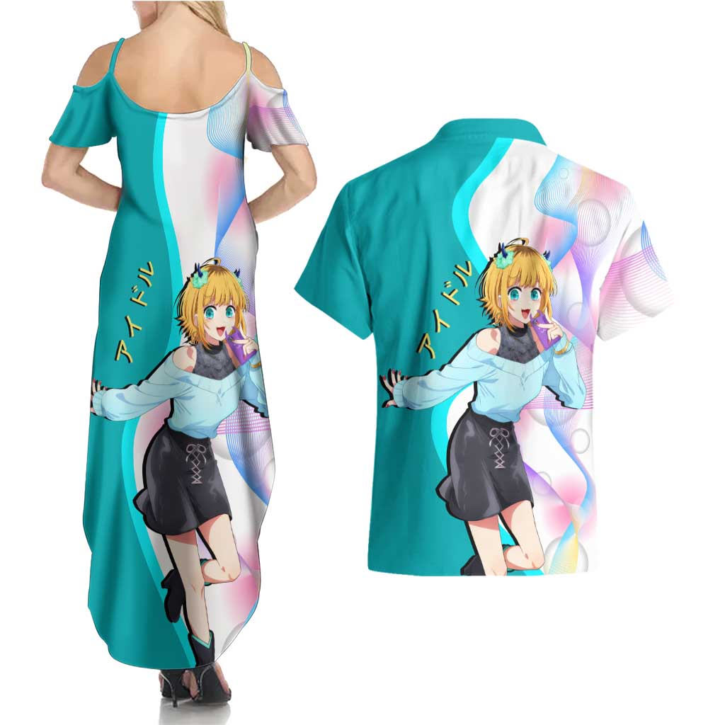 MEM-cho Idol Couples Matching Summer Maxi Dress and Hawaiian Shirt Playful Idol Anime Style