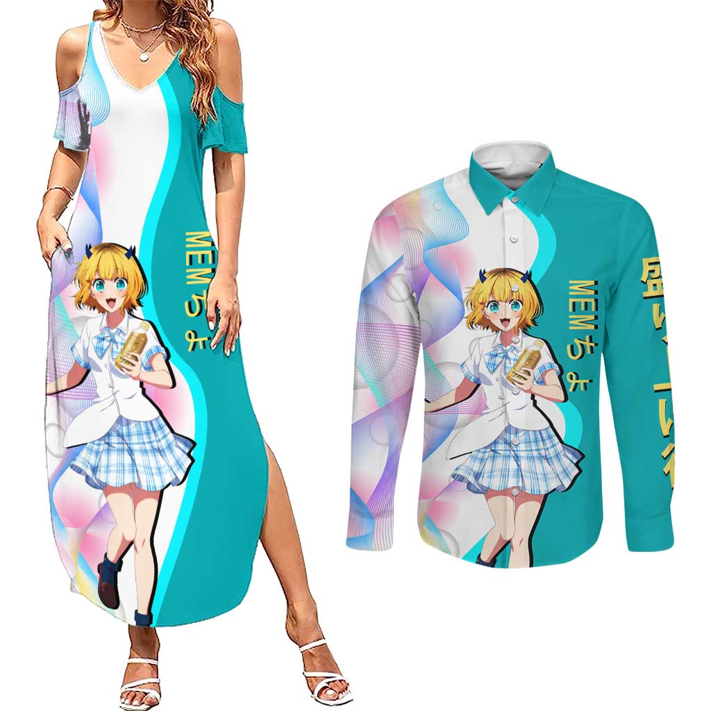 MEM-cho Idol Couples Matching Summer Maxi Dress and Long Sleeve Button Shirt Playful Idol Anime Style