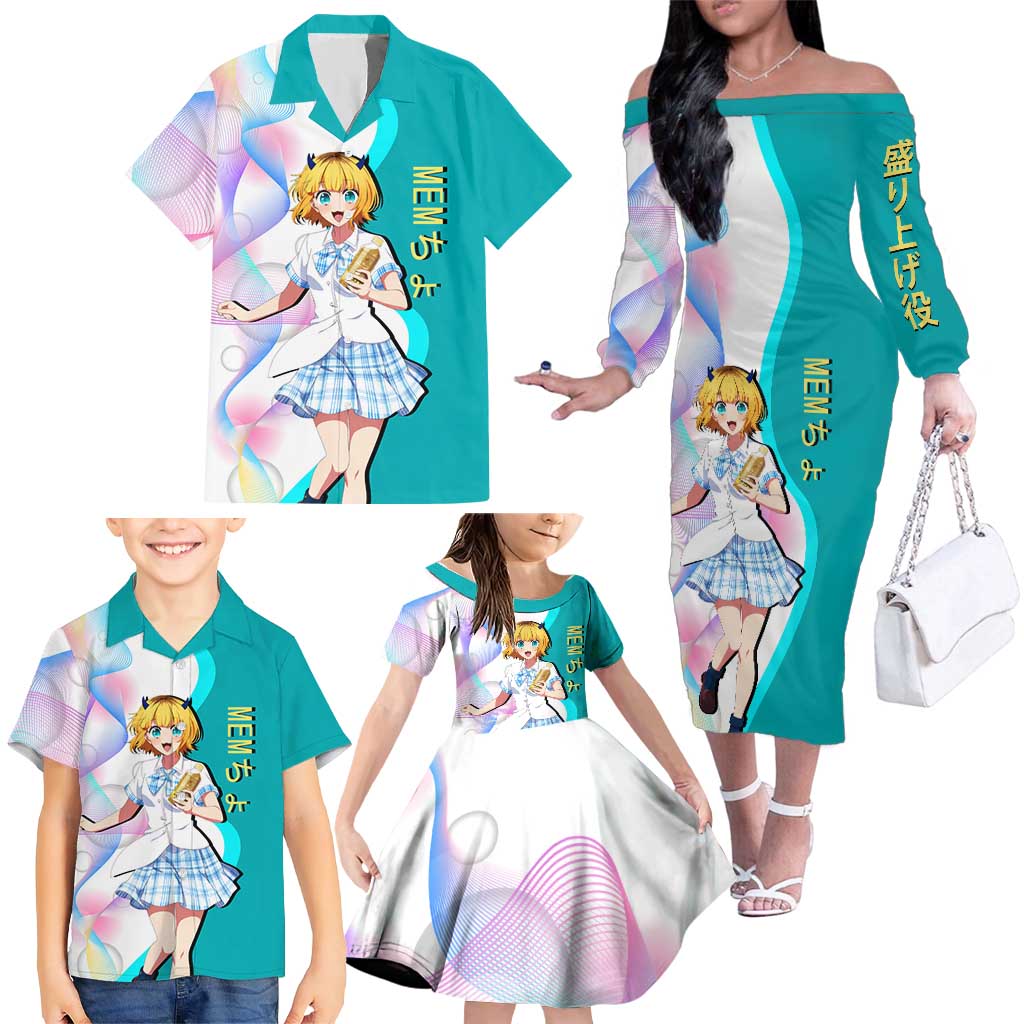 MEM-cho Idol Family Matching Off The Shoulder Long Sleeve Dress and Hawaiian Shirt Playful Idol Anime Style