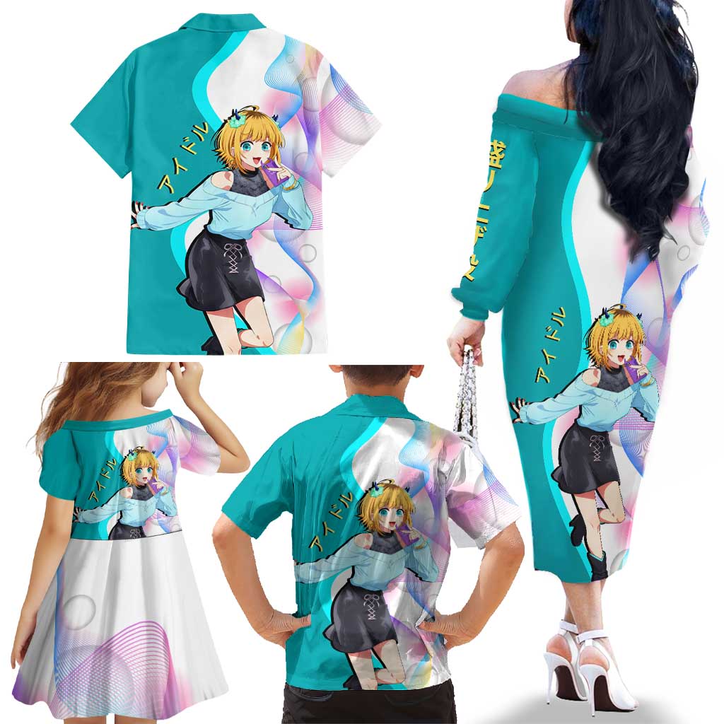 MEM-cho Idol Family Matching Off The Shoulder Long Sleeve Dress and Hawaiian Shirt Playful Idol Anime Style