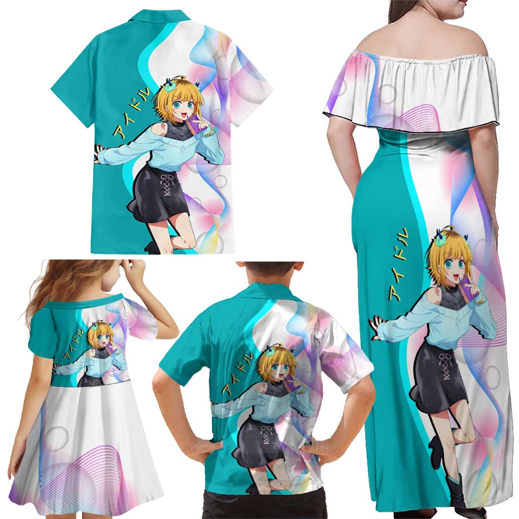 MEM-cho Idol Family Matching Off Shoulder Maxi Dress and Hawaiian Shirt Playful Idol Anime Style